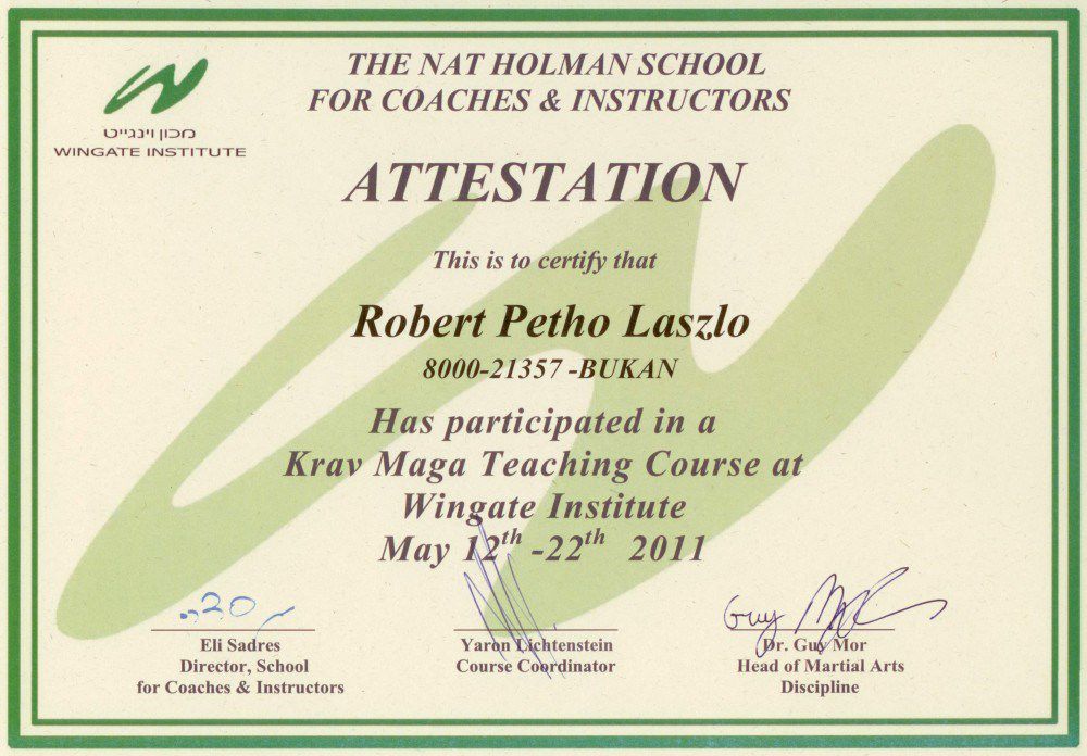 Absolvirea cursului pentru Instructori de Krav-Maga la Institutul Wingate din Israel în mai 2011.
