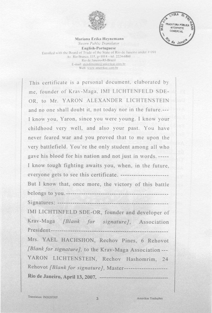 Diploma pentru centura neagră 9 DAN și titlul de Great Krav-Maga Master